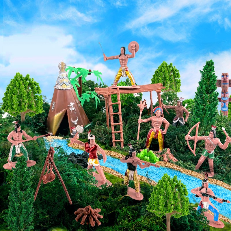 Native American Figurines Set 43 Pcs Plastic Miniature Indian Figure