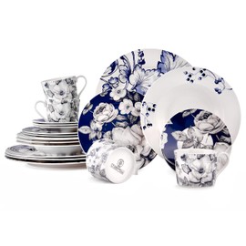 STP GOODS Bone China Dinnerware Set of 20 for 4 persons, Handmade Reactive Glaze Dishes Set,Chip Resistant and Scratch Resistant | Oven&Dishwasher & Microwave Safe (Azur de Limoges), 229574