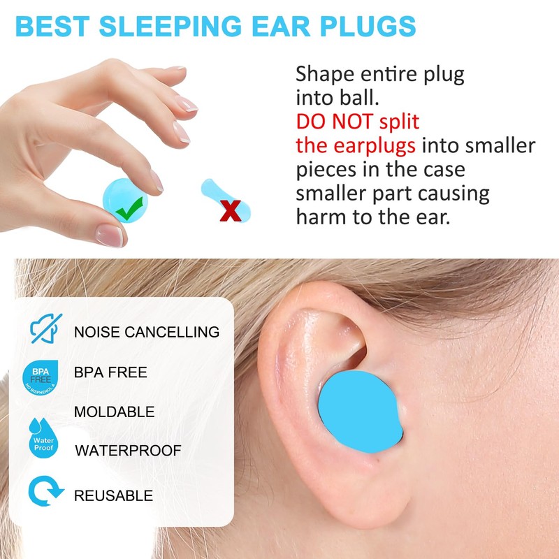 Ear Plugs for Sleeping, Waterproof Moldable Silicone EarPlugs for Sleeping