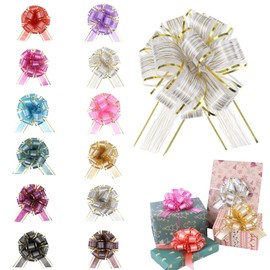 24Pcs Mixed Color Pull Bow Wrapping Pull Bow Ribbon Pull Bows for Wedding Baskets,6 Inches Diameter Gift Bows, Large Bows for Presents (Style6, 24Pcs)