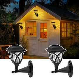 TISEJOY Christmas Solar Wall Lantern Outdoor Lights, Solar Powered Lights Waterproof, Decorative Lights for Playhouse Storage Shed Playground Cat House Garden Wall Fence Patio Backyard (2 Pack)