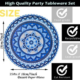 50Pcs Floral Blue White Flower Party Supplies White & Blue Floral Paper Plates 7" Wedding Party Plates for Floral Party Theme Bridal Shower Baby Shower Floral Birthday Party Decorations (White & Blue)