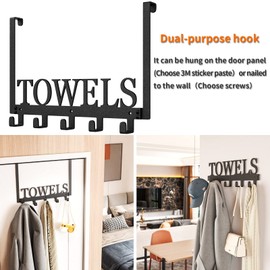 Joyoldelf Over Door Hooks Hanger, Door Hooks Without Drilling, Door Hanger for Hanging Coats, Towels, Hats, Clothes, for Bedroom, Bathroom, Living Room, Kitchen Door - with 5 Hooks (Black)