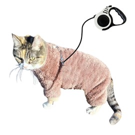 Okake Nyanko Harness Wear Hard to Fall Out, Cat Harness with Lead, Elastic Lead, Clothing, Indoor & Walking, Safety Wear (Warm Brown, L)