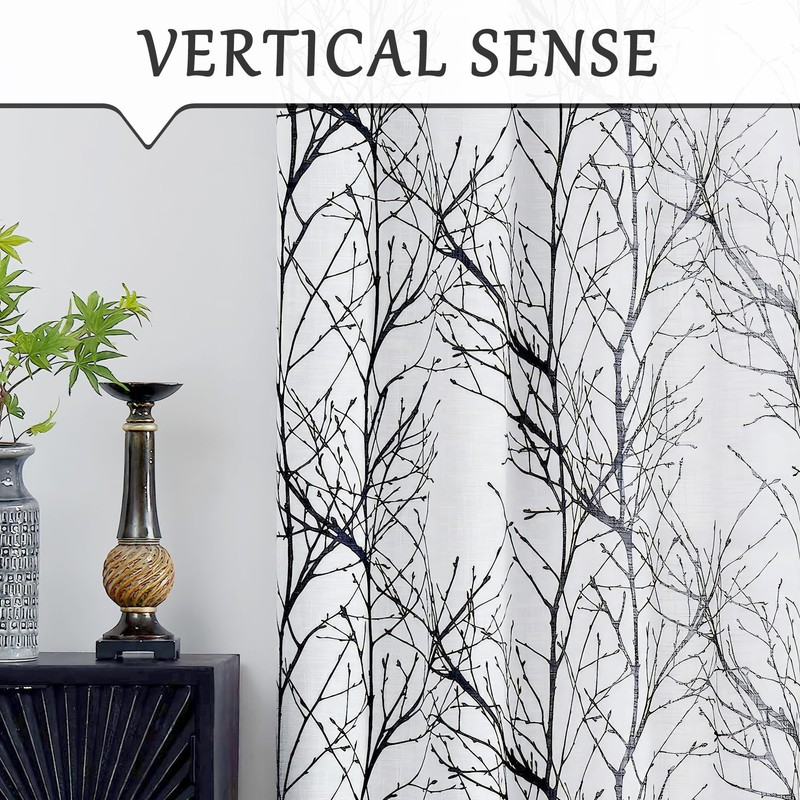 FMFUNCTEX Linen Semi Sheer Curtains for Bedroom, Black White Curtains