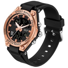 findtime Ladies Sport Digital Watches Wrist Watch for Women with Waterproof Dual Time Date Luminous Back Light Week Alarm Stopwatch White Black Blue Green (BlackRosegolden)