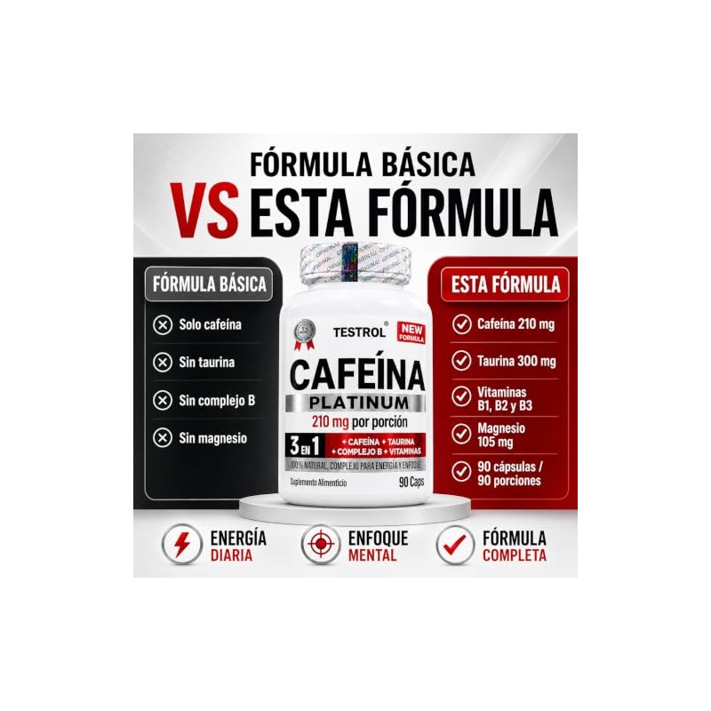 Cafeína Platinum 210mg | Fórmula con Taurina, Magnesio y Complejo