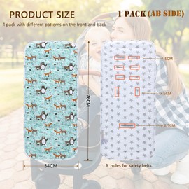 Baby Pushchair Seat Liners,Pram Liner Universal Fit for Most Pushchairs,100% Cotton Double-Sided Baby Stroller Cushion Pad,Stroller Seat Cover for Toddler Infant 1 Pack,78x34cm(Animal+Stars)