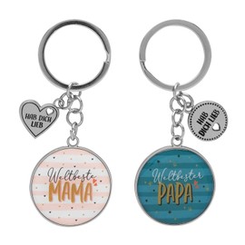 GRUSS & CO Couple Keyring "Mama" & "Papa" | Pendant Set, Two Pendants with Key Ring, 8.5 cm | Gift for Two, for Couples | 47014