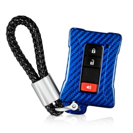 T-carbon Real Glass Fiber Key Fob Cover with Keychain Compatible with Toyota Tacoma Sequoia Tundra 4Runner Highlander RAV4 Camry Corolla Avalon Smart Key, Blue