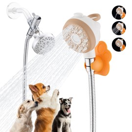 Dog 8.2Ft Shower Attachment to Shower Head Washing, High Pressure& Face Care Pet Wash Cleaning Sprayer with Finger Clasp Bath Brush, Adhesive Shower Holder, Indoor