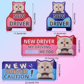 BOXOB 4pcs New Driver Cat Magnets Stickers, Funny Newbie Magnetic Sticker Cartoon Reflective Student Driver Decal Cute Caution Nervous Safety Signs Accessories for Car Bumper (Bow Tie Cat Style)