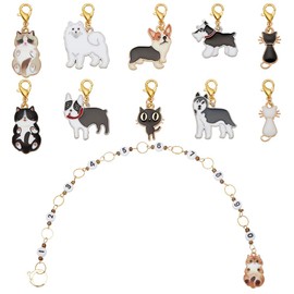 BENECREAT 11Pcs Stitch Marker Charms, Cat Dog Alloy Enamel Locking Stitch Markers with Acrylic Number Bead Knitting Counter Chains for Knitting Weaving Sewing Accessories