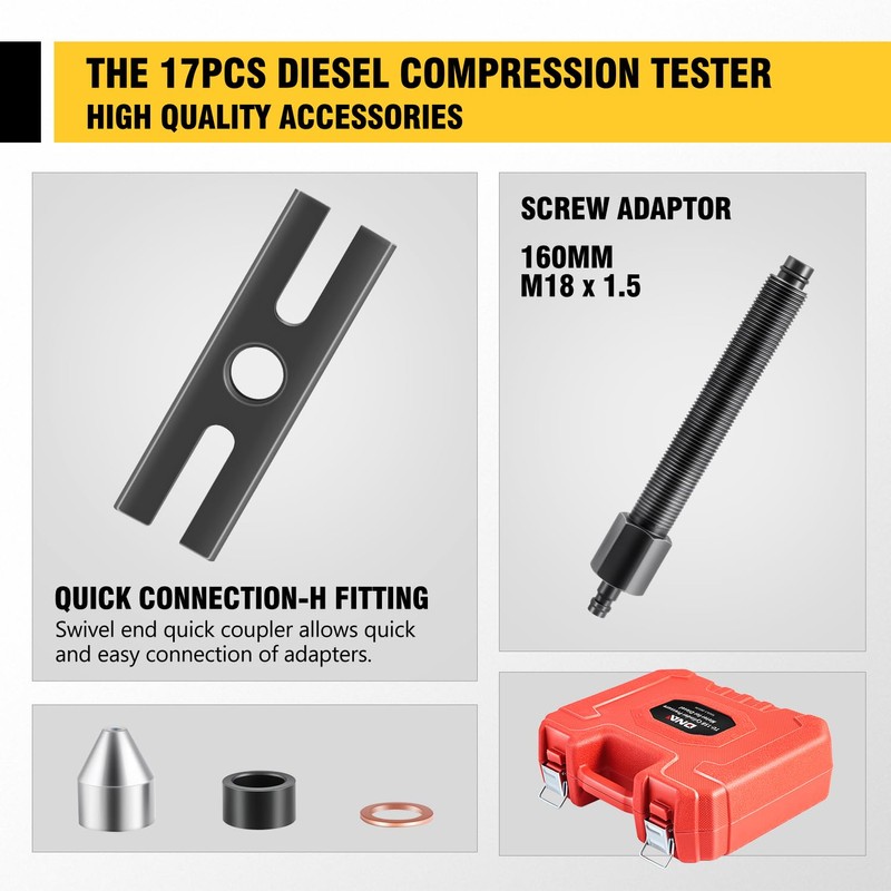 DNA MOTORING TU-15B Diesel Engine Compression Gauge Tester with Gauge