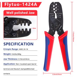 Flytuo 1424A Molex Crimper, Open Barrel Terminal Crimp Tool for Molex Style Crimp Terminals 24-14 AWG