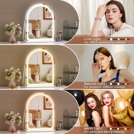 Hasipu Vanity Mirror with Lights, 11"× 14" Arched LED Makeup Mirror, Lighted Makeup Mirror with Lights, Smart Touch Control Dimmable 3 Modes Light 360°Rotation White