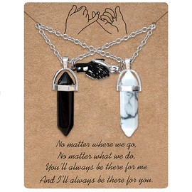 MJartoria BFF Necklace for 2 Crystal Charms Best Friend Necklace Matching Pendant Friendship Necklace for Couples Gifts (Black+White, Handshake)