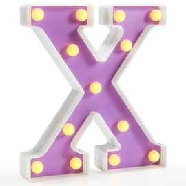 Pooqla LED Letter Lights, Purple Light Up Alphabet Sign, Colorful DIY Marquee Night Light with Warm White LED, Home Party Birthday Wedding Bar Decoration, Purple Letter X
