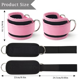 Ankle Straps for Cable Machine 1 Pair, Gym Wrist Cuff with Adjustable Neoprene Velcro,Resistance Bands Attachment Double Stainless Steel D-Ring,Weight Lifting Curls Kickbacks Hip Abductor (Pink)
