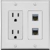 RiteAV 15 Amp Power Outlet and CAT6A CAT7 Wall Plate [Gray]