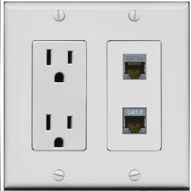 RiteAV 15 Amp Power Outlet and CAT6A CAT7 Wall Plate [Gray]