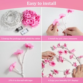 NIDISETPJAS Cherry Blossom Lights with Remote, 7.5 Ft 144 Flowers Enchanted Willow Vine Lights, 18 Branches 144 LEDs Lighted Willow Vine Tree Lights for Walls Bedroom Home Room Decor, White Branch