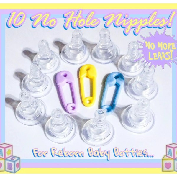 10 Standard Size Universal No Hole Nipples For Reborn Baby
