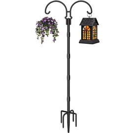 AnBaiMei Adjustable Double Shepherds Hooks for Outdoor with Sleeve, 76 Inch Heavy Duty Bird Feeder Pole Stand with 5 Prong Base for Hanging Plant, Hummingbird Feeders, Solar Lantern, Wind Chime, 1 Pcs