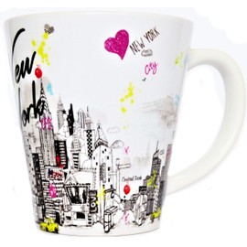 Sweet Gisele | Taza de café con latte de la ciudad de Nueva York | Taza de café de cerámica de Nueva York | Horizonte del centro de Manhattan | Empire State Building & Times Square | Puente de