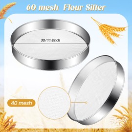 Patelai 1 Pc Stainless Steel Round Flour Sifter Sieve Fine Mesh for Bake Decorate Cakes, Pies, Pastries, Cupcakes (12 Inch 40 Mesh)