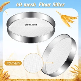 Patelai 1 Pc Stainless Steel Round Flour Sifter Sieve Fine Mesh for Bake Decorate Cakes, Pies, Pastries, Cupcakes (12 Inch 40 Mesh)