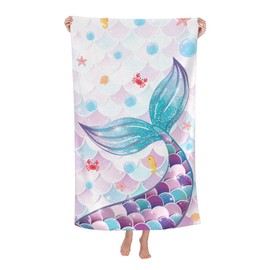 Gelasgo Mermaid Microfibre Beach Towel - 60"x30" Large Lightweight Soft Quick-Dry Towel for Adults, Ultra Absorbent & Dual-Sided Sand Free - Perfect for Beach, Pool, Travel & Cozy Blanket