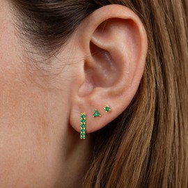 Gokeey Gold Green Stud Earrings Set for Women Trendy Dainty Green Hoop Earrings for Women with Hypoallergenic S925 Sterling Silver Post for Sensitive Ears Fashion Gold Jewelry Gifts 3 Pairs