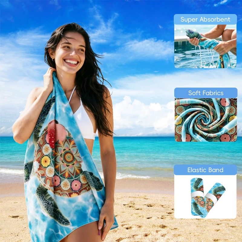 Turtle Beach Towel Soft Microfiber Large Boho Towel for Adults