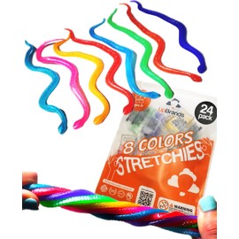 UpBrands 24 Stretchy Snakes Toys 6 Inches Bulk Set, 8 Glitter Colors, Kit for Birthday Party Favors for Kids, Goodie Bags, Easter Egg Basket Stuffers, Pinata Filler, Small Classroom Prizes