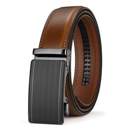 SUOSDEY Men's Automatic Leather Belt Ratchet Belt for Business Casual Jeans 35mm Width Adjustable No Holes, 3. Brown