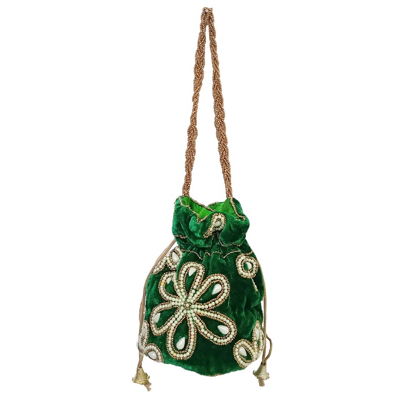 Purpledip Potli Bolsa (cartera con cordón): bordado de lentejuelas de