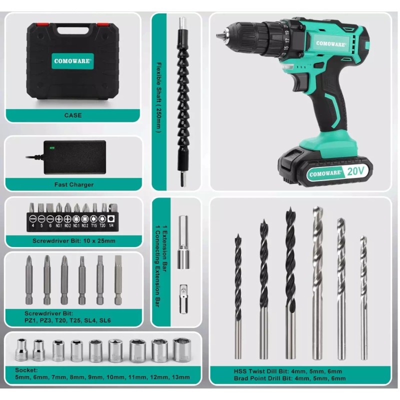Undisclosed COMOWARE 20V Cordless Drill, Electric Power Drill Set with