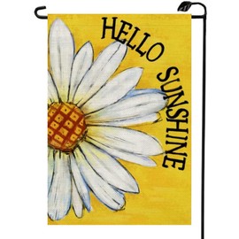 Summer Hello Sunshine Garden Flag 12x18 Inch Double Sided Floral Daisy Vertical Small Burlap Seasonal Outdoor Yard Flag XJ04