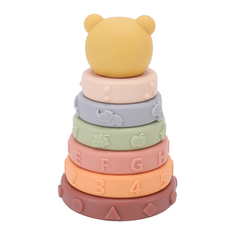 6 Pcs Soft Sensory Stacking Circle Toys with Bear Stacker