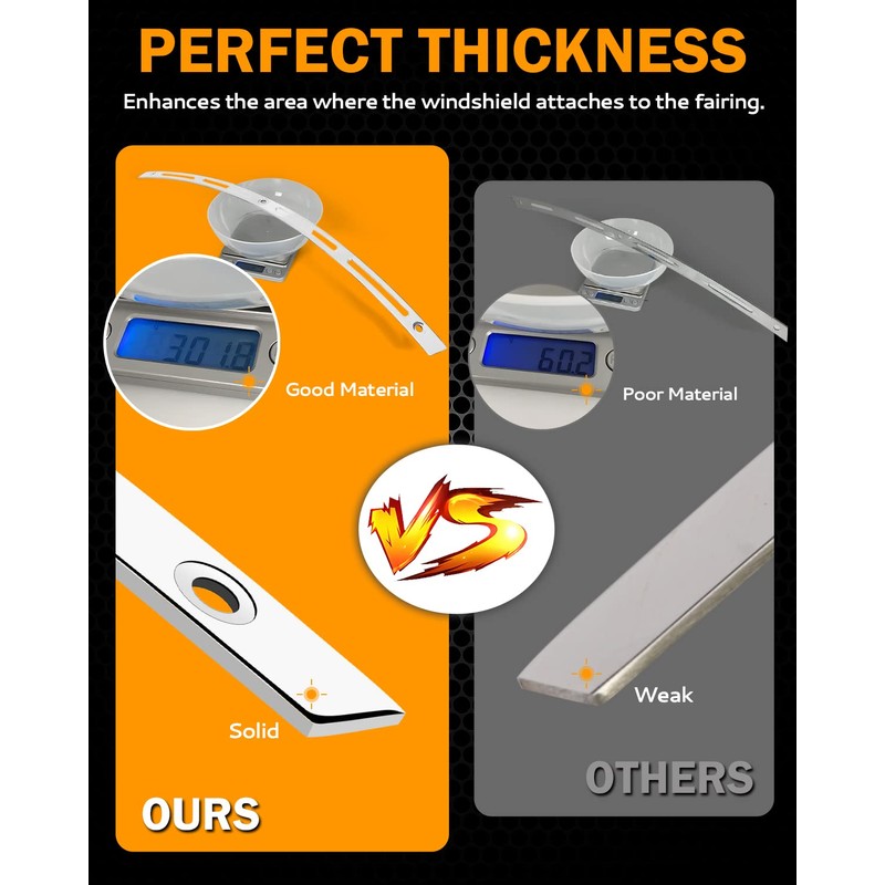 PBYMT Polished Stainless Slotted Batwing Windshield Trim Chrome Compatible for