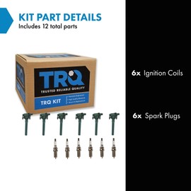 TRQ Ignition Coil and Spark Plug Kit 12 Piece Iridium Spark Plugs Compatible with 1998-2004 Chrysler Concorde 2001-2005 Sebring 2005 300 Dodge Intrepid 2001-2005 Stratus 2005 Magnum