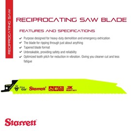 Starrett Bi-Metal King Cut Fire Rescue and Demolition Reciprocating Saw Blade - 9" Length, 1" Width, 0.63" Thickness, Tapered Blade, 10-14 TPI - 20-Pack - BTR91014-20