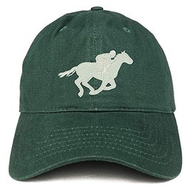 Trendy Apparel Shop Horse and Jockey Embroidered Unstructured Cotton Dad Hat - Hunter