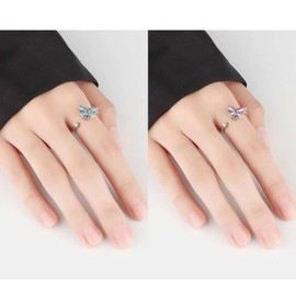 VYYU Fidget Ring for Women Girls - Anxiety Relief Stress Adjustable Open Rings with Beautiful Blue Butterfly | Reliever Spinner Rings Stress Relief Gift for Daughter Granddaughter Niece Little Sister
