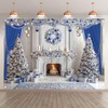 YCUCUEI 7x5ft Fabric Blue Christmas Fireplace Backdrop