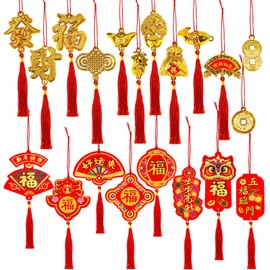 Winlyn 128 Pcs Chinese New Year Decorations Chinese Hanging Good Luck Ornaments Red Lanterns Festive Tree Ornaments for Oriental Asian Chinese Lunar New Year 2025 Year of The Snake Party Decor