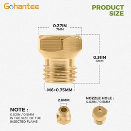 gohantee M6×0.75mm/0.5mm Brass Jet Nozzle, 20PCS LP Gas Conversion Kit for Propane LPG Natural Gas Pipe, Water Heater, DIY Burner Parts