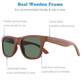An Swallow Polarized Wood Sunglasses Men, Wooden Bamboo Sunglasses for Women (Walnut Wood, Green Lens)