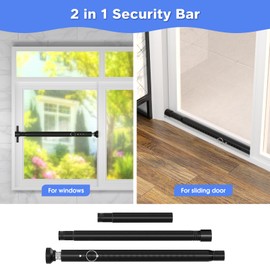 Sliding Door Security Bar Childproof, 2Pack 16 to 51 Inch Adjustable Sliding Patio Door Window Security Bar Stopper, Window Locks Security Bars, Black Heavy Duty Sliding Glass Door Lock Bar